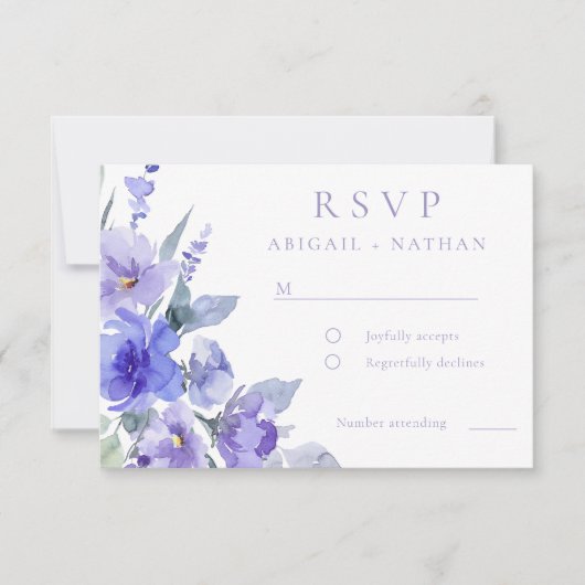 Elegante Violet Paarse Waterverf bruiloft RSVP Kaartje (Voorkant)