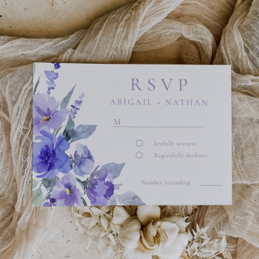 Elegante Violet Paarse Waterverf bruiloft RSVP Kaartje