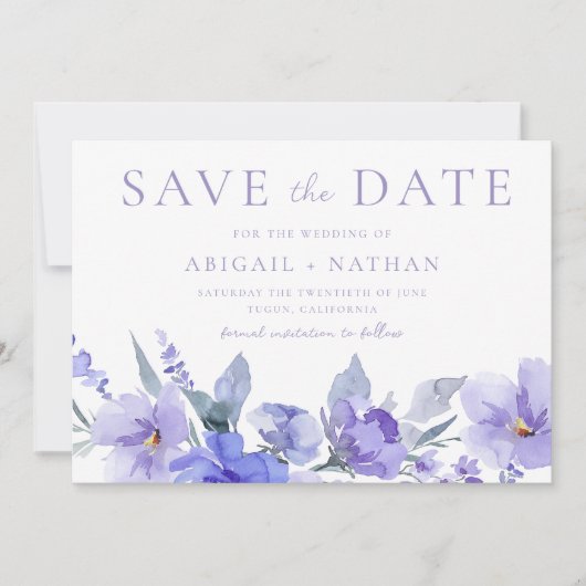 Elegante Violet Paarse Waterverf bruiloft Save The Date (Voorkant)