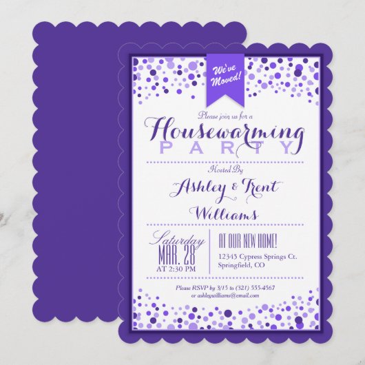 Elegante Violet Paarse Witte Housewarming Party Kaart (Voorkant / Achterkant)
