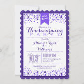 Elegante Violet Paarse Witte Housewarming Party Kaart (Voorkant)