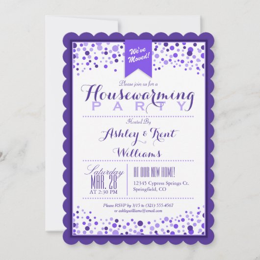 Elegante Violet Paarse Witte Housewarming Party Kaart (Voorkant)