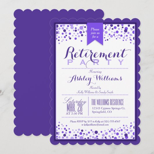 Elegante Violet Paarse Witte Pensioen Partij Kaart (Voorkant / Achterkant)