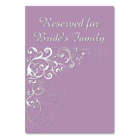 Elegante Violet Reserved Trouwtafel Kaart (Voorkant)