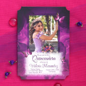 Elegante Violet Roze Rozen, Vlinders Quinceanera Kaart