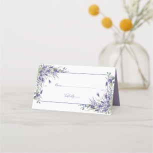 Elegante Violet Waterverf Bloemen Groen Bruiloft Plaatskaartje