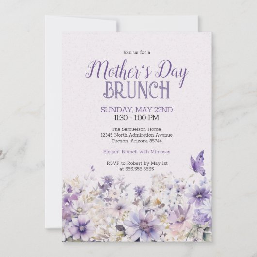 Elegante Violet Wildflower Moederdag Brunch Kaart (Voorkant)