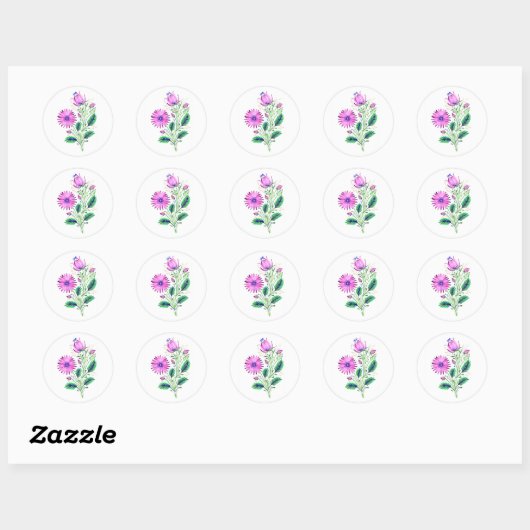 Elegante violette bloemen ronde sticker (Vel)