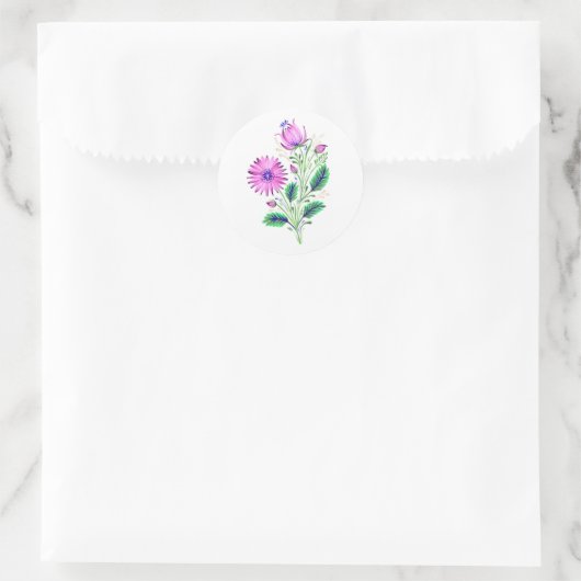 Elegante violette bloemen ronde sticker (Tas)