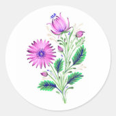 Elegante violette bloemen ronde sticker (Voorkant)