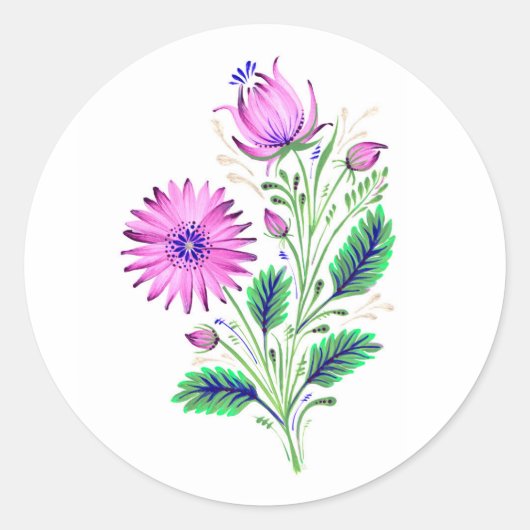 Elegante violette bloemen ronde sticker (Voorkant)