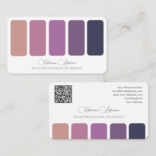 Elegante violette kleurenpalet kalligrafie QR-Code Visitekaartje (Voorkant / Achterkant)