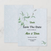 Elegante violette knop op een hemelsblauwe achterg save the date (Voorkant / Achterkant)