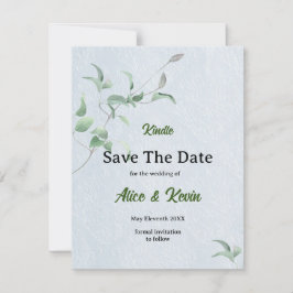 Elegante violette knop op een hemelsblauwe achterg save the date