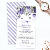 Elegante violette lavendel bloemenbruiloft menukaa