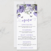 Elegante violette lavendel bloemenbruiloft menukaa (Voorkant)