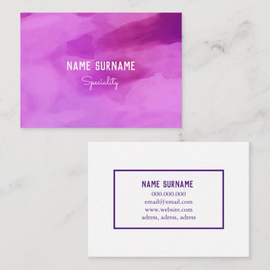 Elegante violette paarse waterverf visitekaartje (Voorkant / Achterkant)