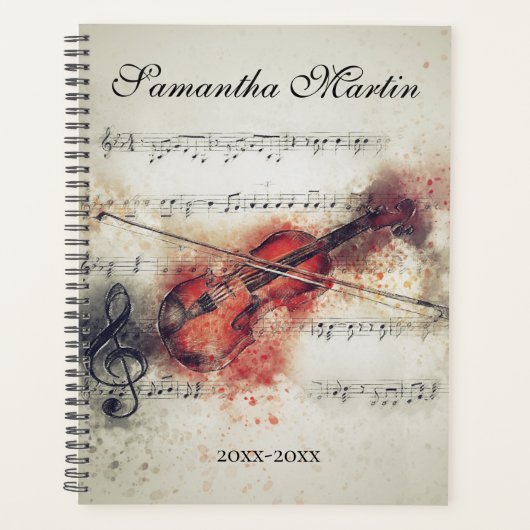 Elegante vioolbladmuziek aquarel planner (Voorkant)