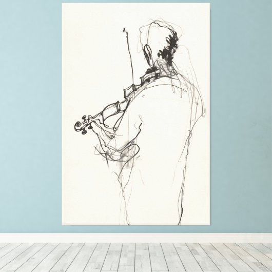 Elegante  Vioolspeler Schets - Premium Canvas Afdruk (Insitu (Houten vloer))
