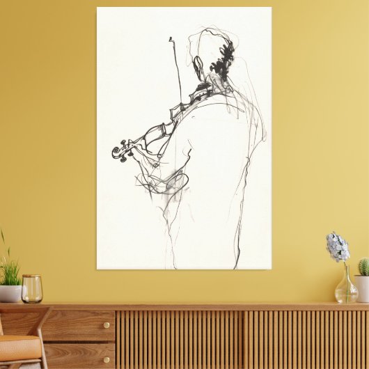 Elegante  Vioolspeler Schets - Premium Canvas Afdruk (Insitu (Woonkamer))
