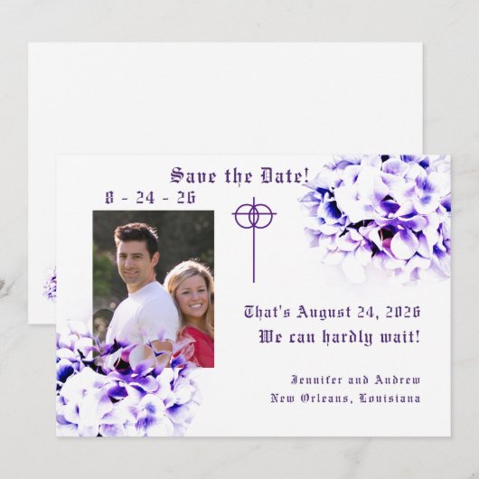 Elegante Viooltjes Bewaar de Datum Save The Date (Voorkant / Achterkant)