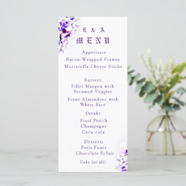 Elegante Viooltjes Katholieke Bruiloft Menu Kaart
