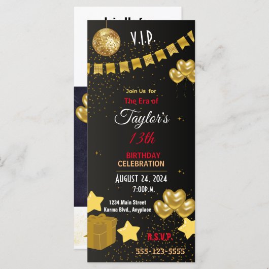 ELEGANTE VIP ERA PARTY INVITE KAART (Voorkant / Achterkant)