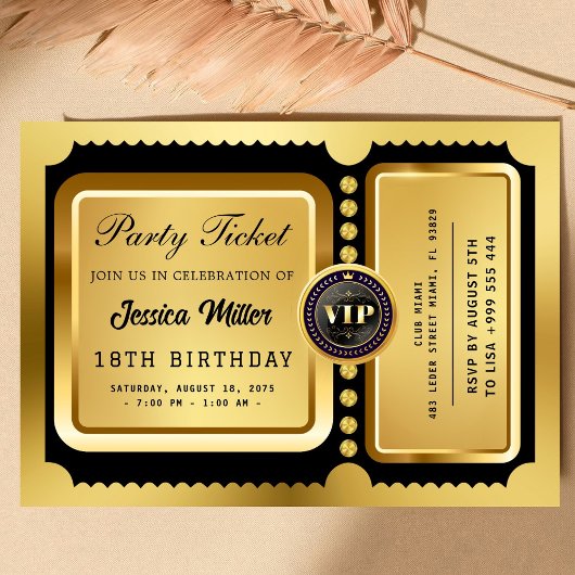 Elegante VIP Gouden Evenement Feest Ticket Uitnodi Kaart