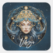Elegante Virgin Fantasy Zodiac Zwart Goud Maagd Vierkante Sticker (Voorkant)