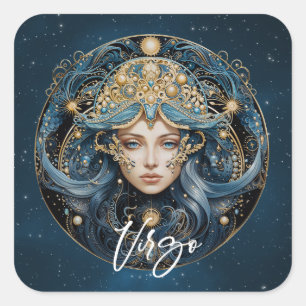Elegante Virgin Fantasy Zodiac Zwart Goud Maagd Vierkante Sticker