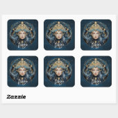 Elegante Virgin Fantasy Zodiac Zwart Goud Maagd Vierkante Sticker (Vel)