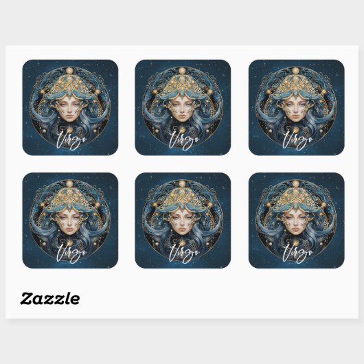 Elegante Virgin Fantasy Zodiac Zwart Goud Maagd Vierkante Sticker (Vel)