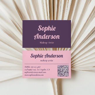 Elegante Visagist met Paarse & Roze Kleuren en QR- Visitekaartje