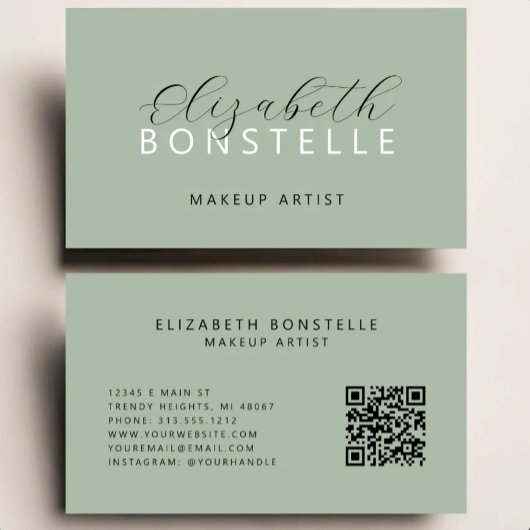 Elegante Visagist QR Code Sage Groen Visitekaartje