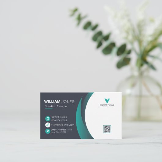 Elegante Visitekaartje, Groen Wit QR Code Visitekaartje (Staand voorkant)