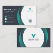 Elegante Visitekaartje, Groen Wit QR Code Visitekaartje (Voorkant / Achterkant)