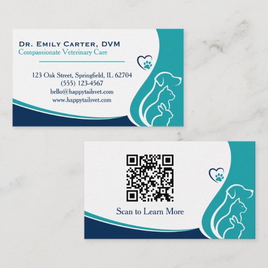 Elegante visitekaartje voor dierenarts met QR-code (Voorkant / Achterkant)
