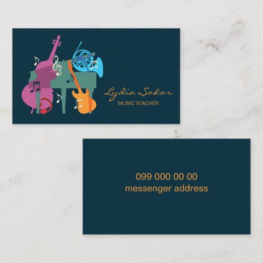Elegante Visitekaartje voor Muziekleraar (Voorkant / Achterkant)