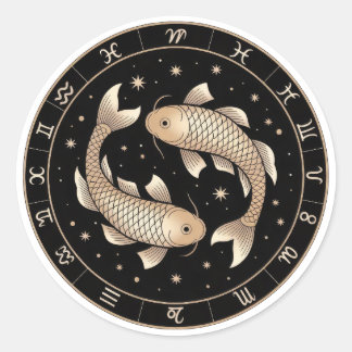 Elegante Vissen Dierenriem Sterrenbeeld Goud Zwart Ronde Sticker