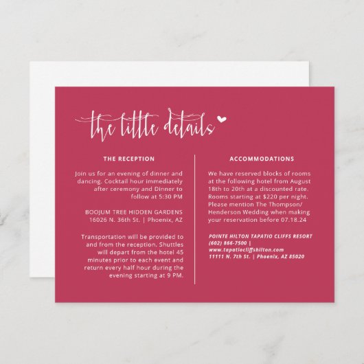 Elegante Viva Magenta Boho trouwgegevens QR-code Informatiekaartje (Voorkant / Achterkant)