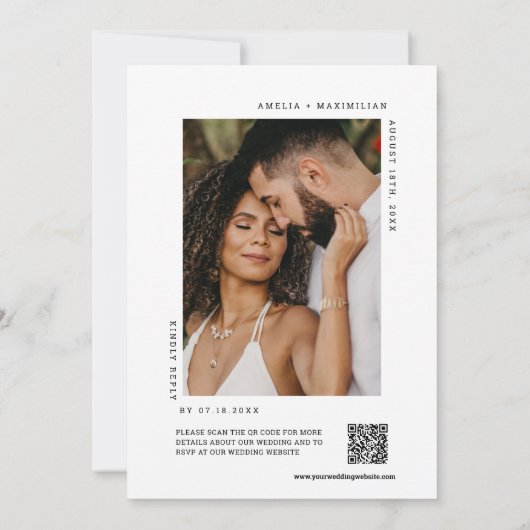 Elegante Viva Magenta QR Code Trouwfoto Kaart (Achterkant)