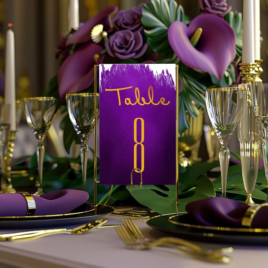Elegante Vivid Violet Paarse en gouden bruiloft Kaart