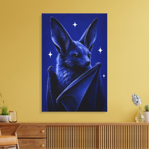 Elegante vleermuis blauw monochroom redactioneel k canvas afdruk