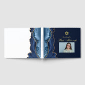 Elegante vleermuis mitzvah marine blauw gouden fol gastenboek (Volledig)