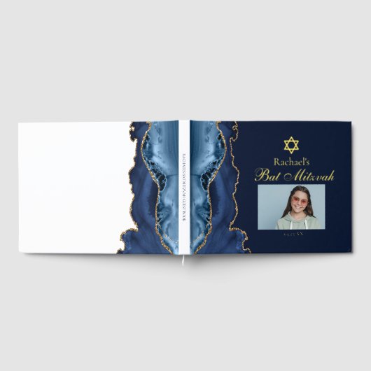 Elegante vleermuis mitzvah marine blauw gouden fol gastenboek (Volledig)