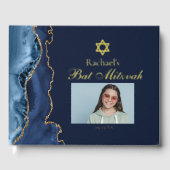 Elegante vleermuis mitzvah marine blauw gouden fol gastenboek (Voorkant)