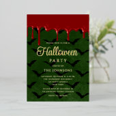 Elegante vleermuisbloed druipend Halloween goud Folie Uitnodiging (Staand Voorkant)