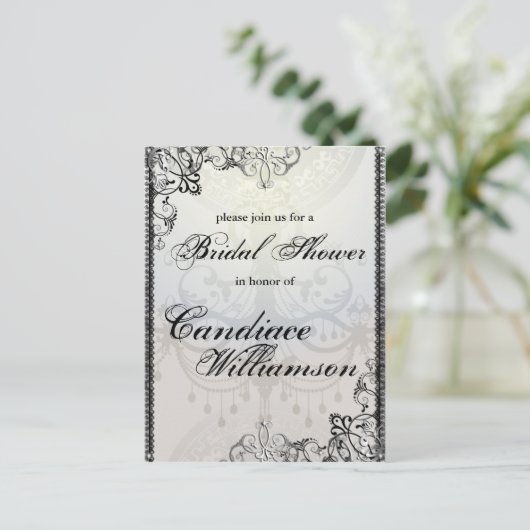 Elegante vleermuizen & bloeit Halloween Vrijgezell Uitnodiging Briefkaart (Staand voorkant)