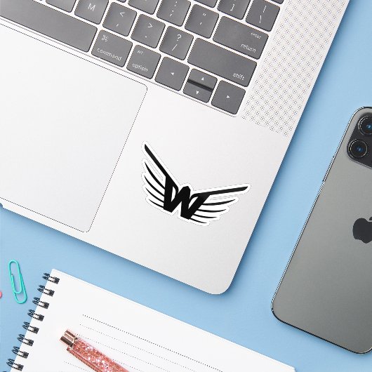 Elegante Vleugel Letter W monogram Sticker (Laptop met iPhone)