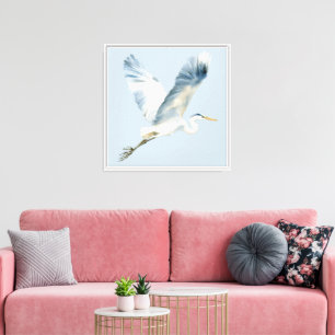Elegante Vliegende Heron Dusty Blue Canvas Afdruk